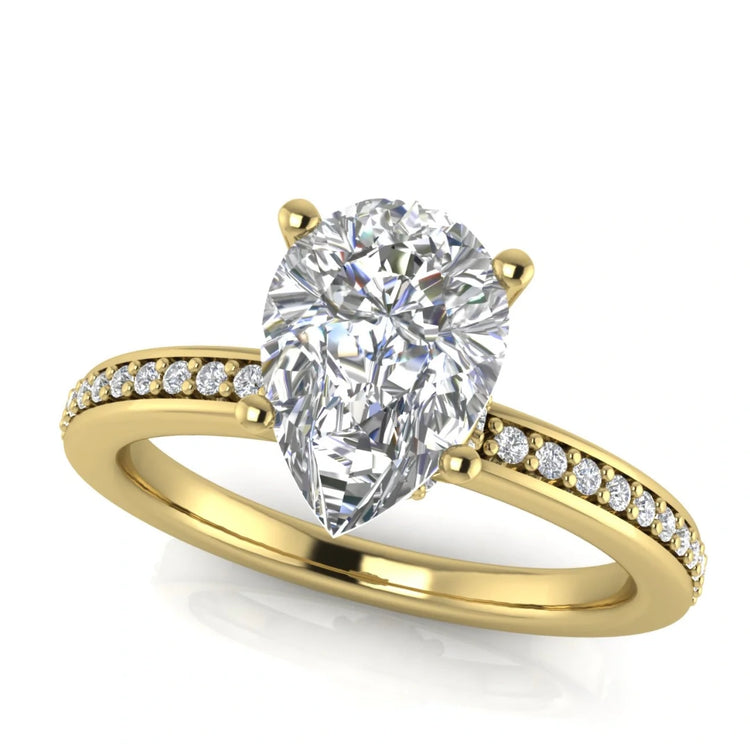 Hidden Halo Pear Shaped Lab Diamond Engagement Ring