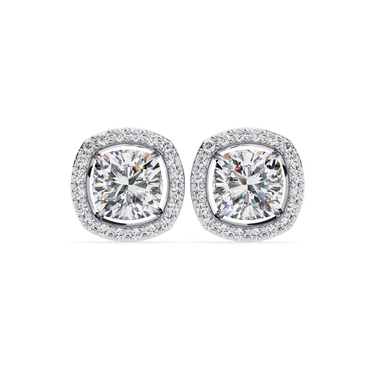 Cushion Cut Lab Diamond Halo Studs Earring