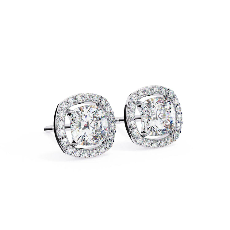 Cushion Cut Lab Diamond Halo Studs Earring