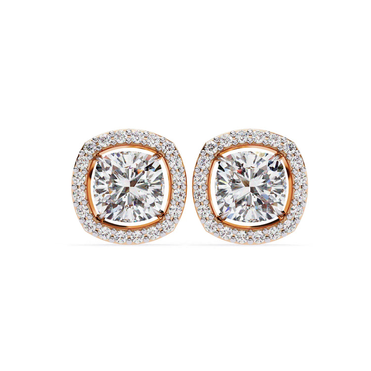 Cushion Cut Lab Diamond Halo Studs Earring