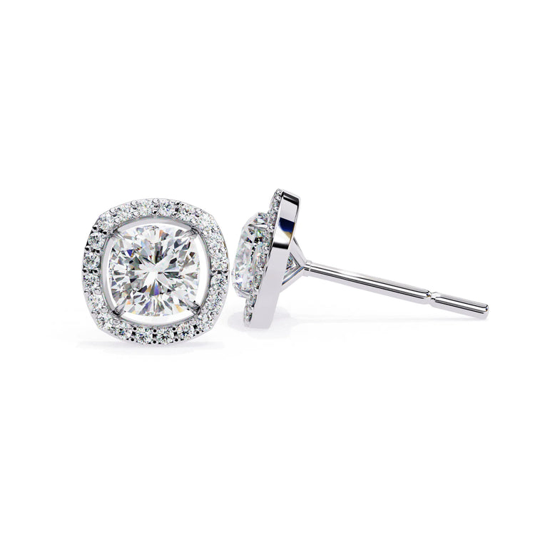Cushion Cut Lab Diamond Halo Studs Earring