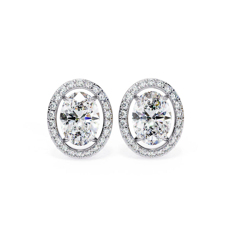 Oval Cut Lab Diamond Halo Studs Earrings