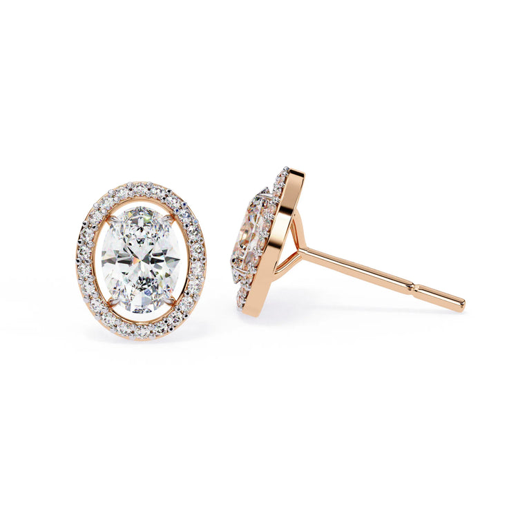 Oval Cut Moissanite Halo Studs Earrings