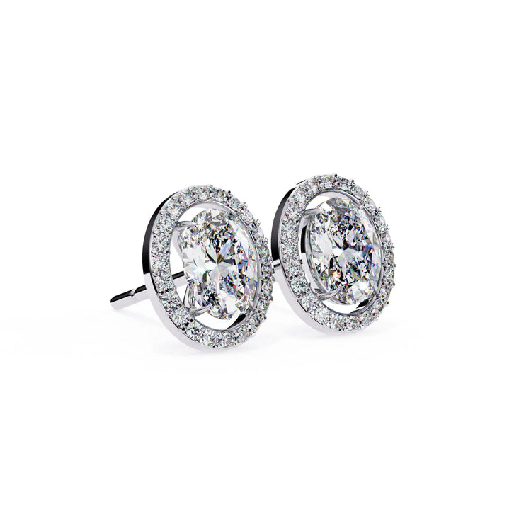 Oval Cut Moissanite Halo Studs Earrings