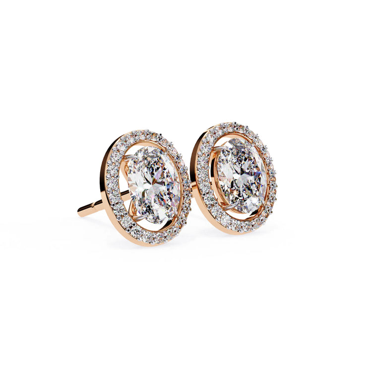 Oval Cut Moissanite Halo Studs Earrings