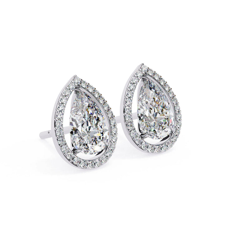 Teardrop Moissanite Halo Studs Earrings