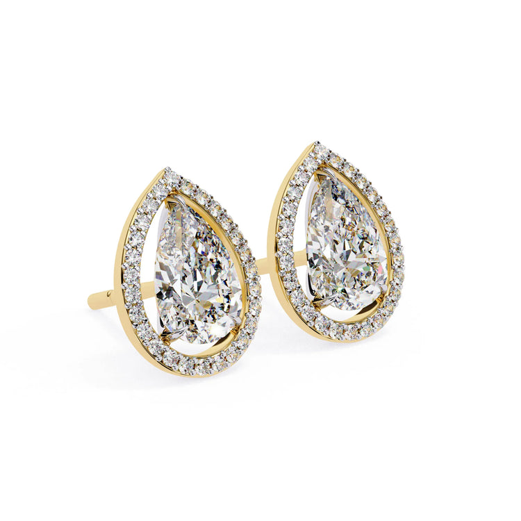 Teardrop Moissanite Halo Studs Earrings