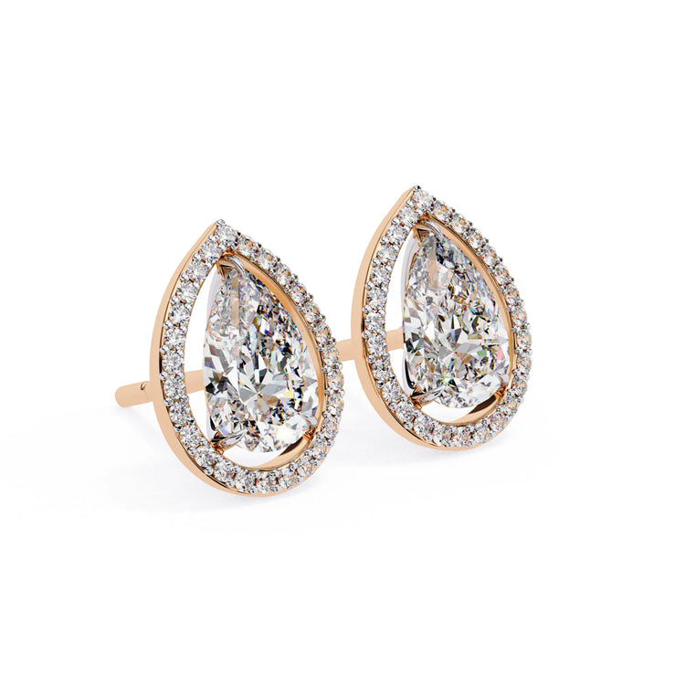Teardrop Moissanite Halo Studs Earrings