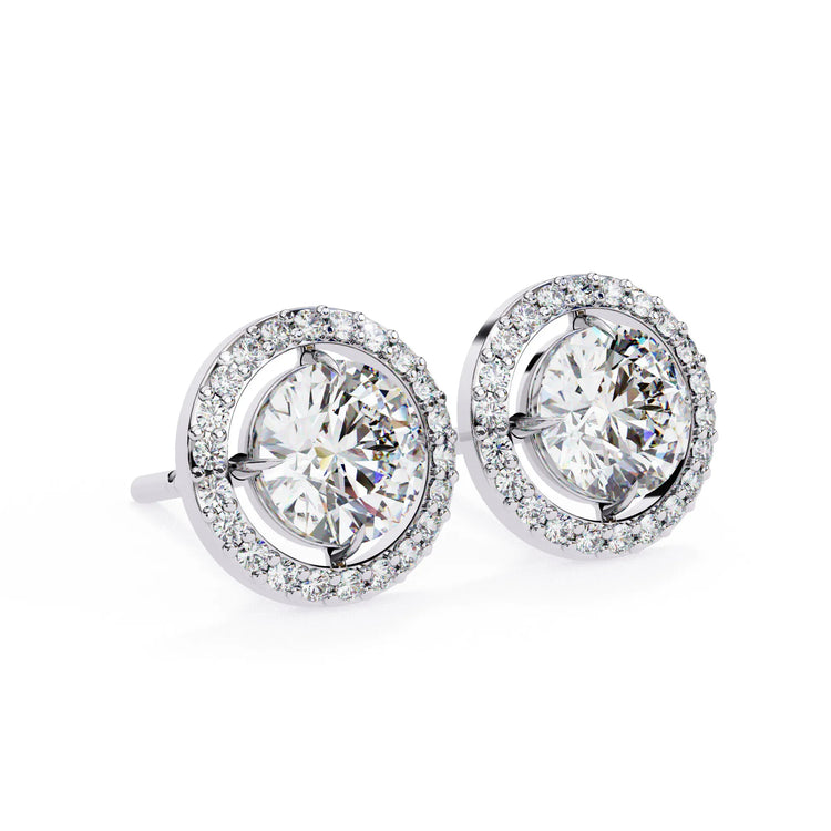 Round Cut Lab Diamond Halo Studs Earrings