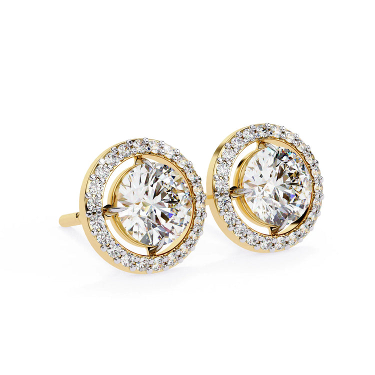 Round Cut Lab Diamond Halo Studs Earrings