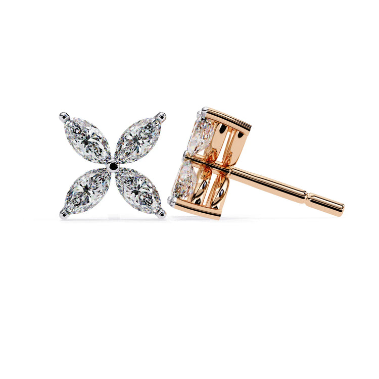 Floral Marquise Cut Lab Diamond Studs Earring