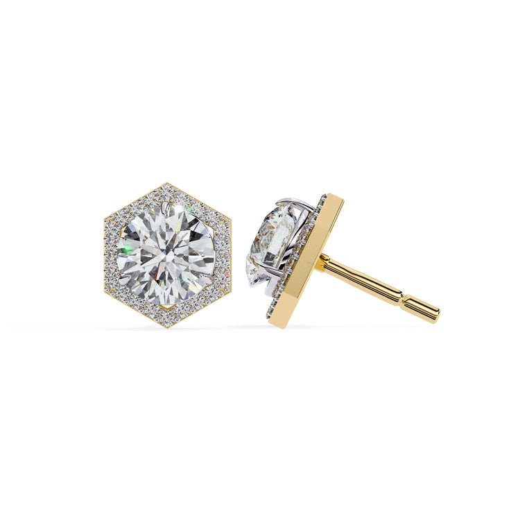 Hexagonal Halo Round Lab Diamond Studs