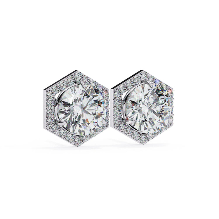 Hexagonal Halo Round Moissanite Studs