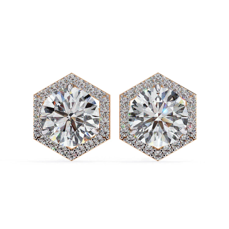 Hexagonal Halo Round Moissanite Studs