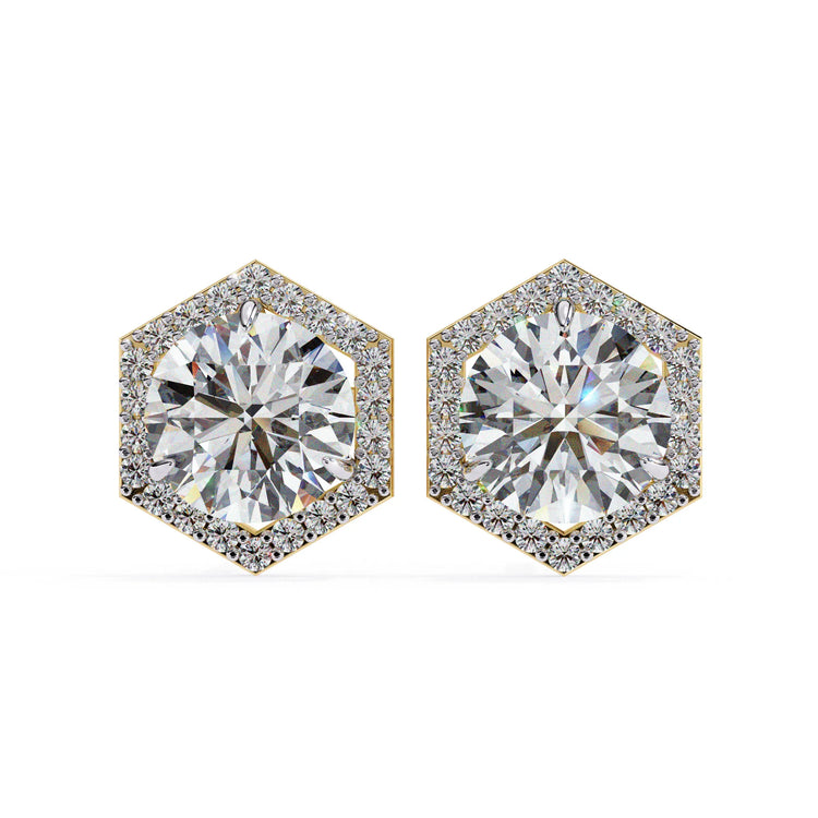 Hexagonal Halo Round Moissanite Studs