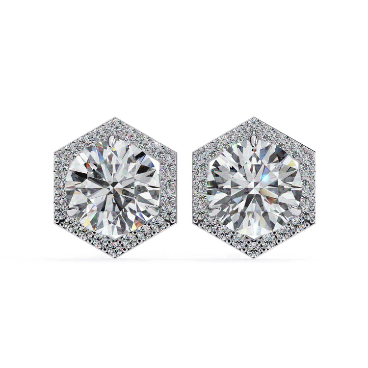Hexagonal Halo Round Lab Diamond Studs