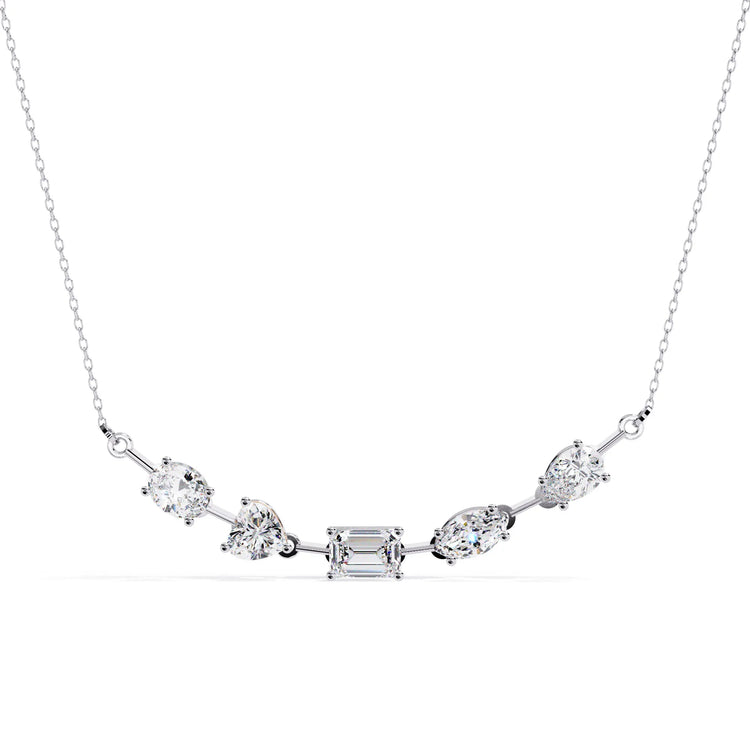Multi Shape Moissanite Cluster Bar Necklace