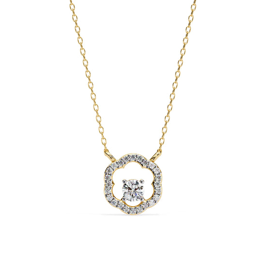 Round Lab Diamond set in Floral Pattern Pendent with Halo setting