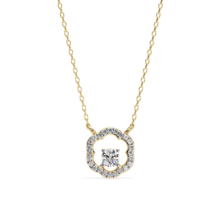 Round Lab Diamond set in Floral Pattern Pendent with Halo setting