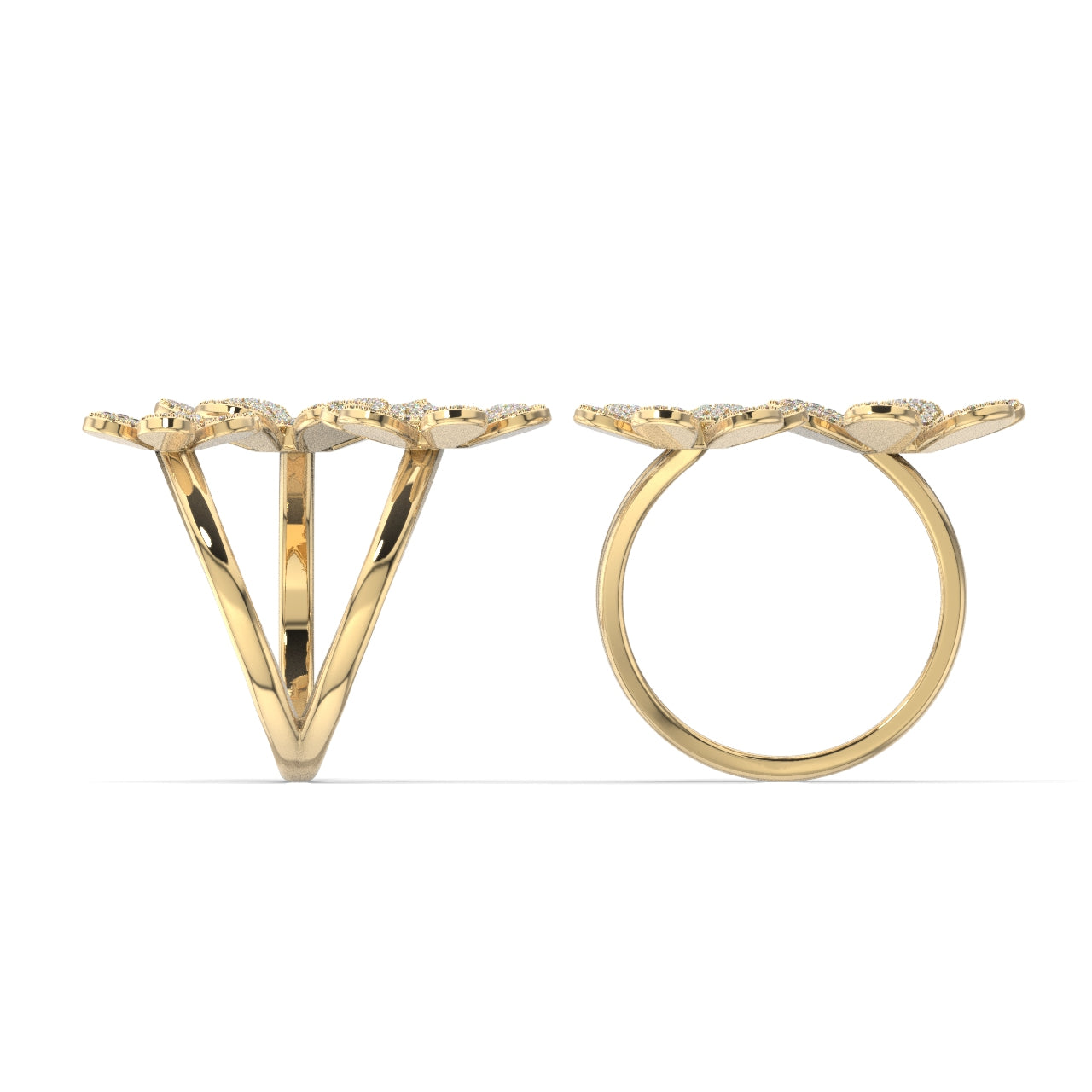 Three Flower Paved Moissanite Ring