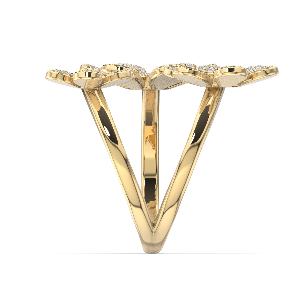 Three Flower Paved Moissanite Ring
