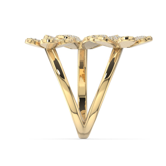 Three Flower Paved Moissanite Ring