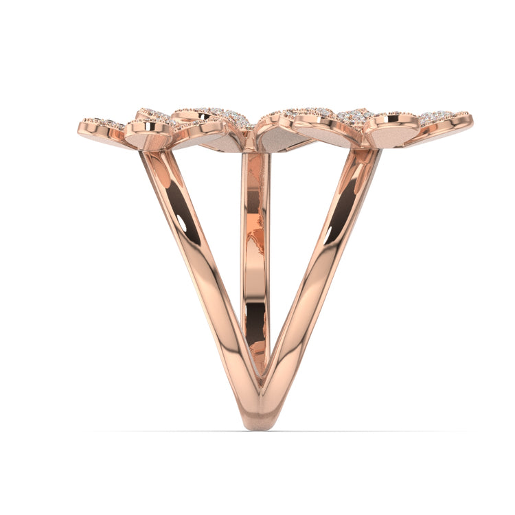 Three Flower Paved Moissanite Ring