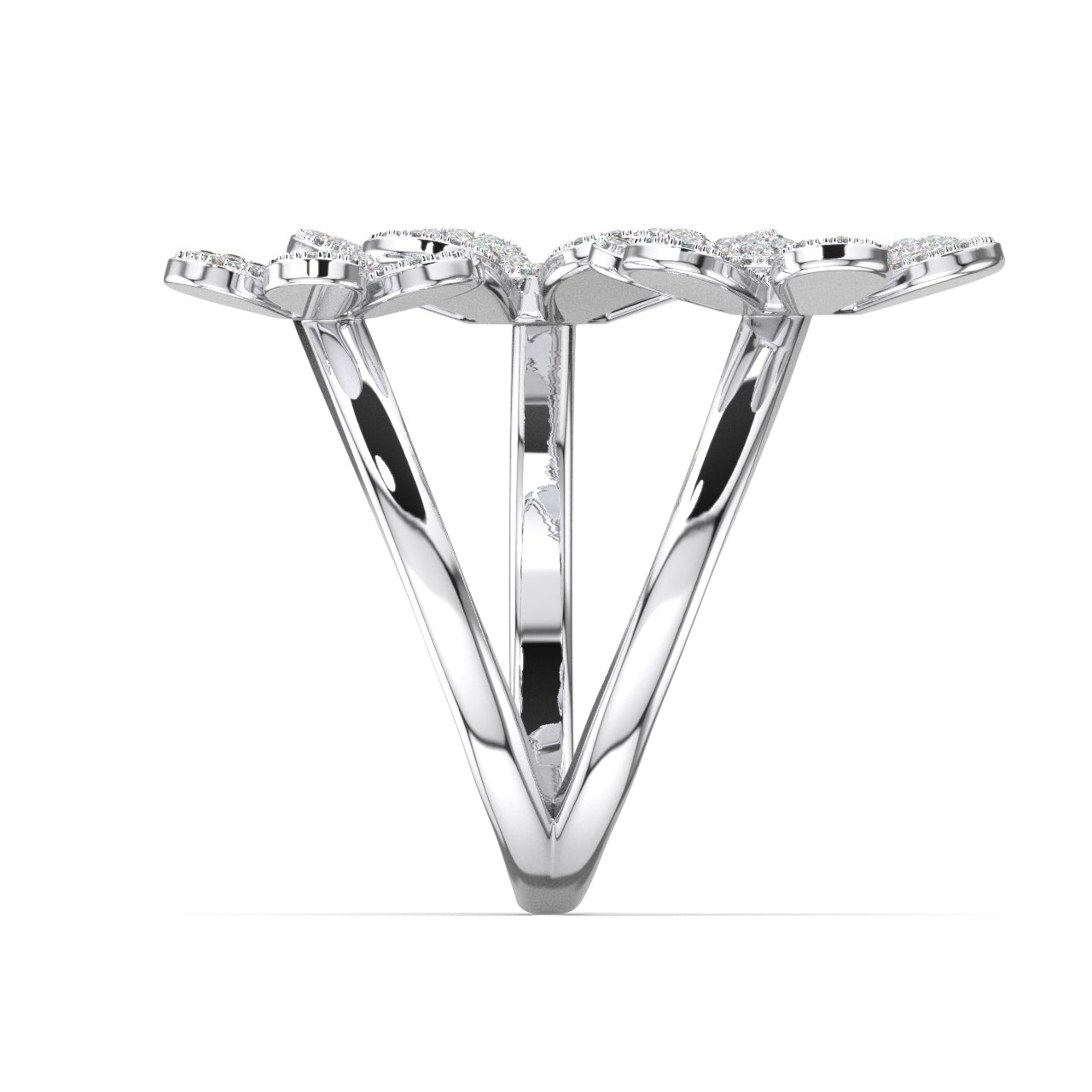 Three Flower Paved Moissanite Ring