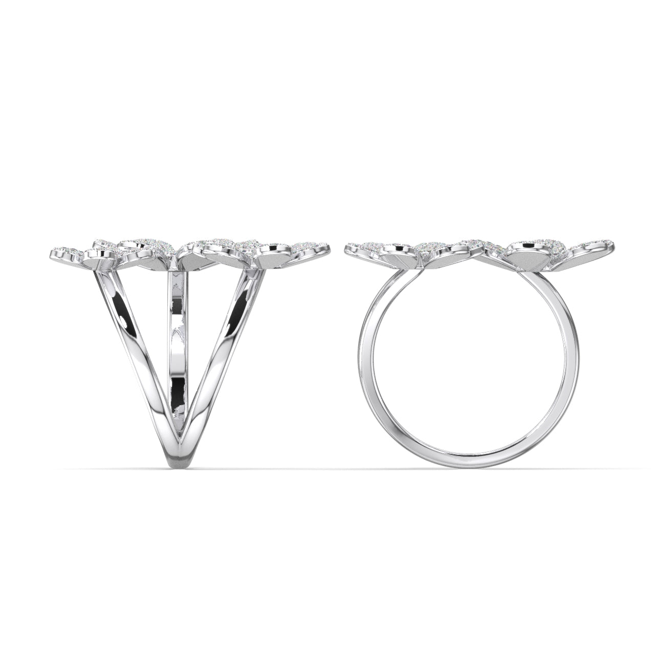 Three Flower Paved Moissanite Ring