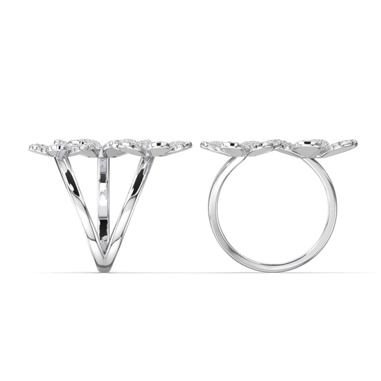 Three Flower Paved Moissanite Ring