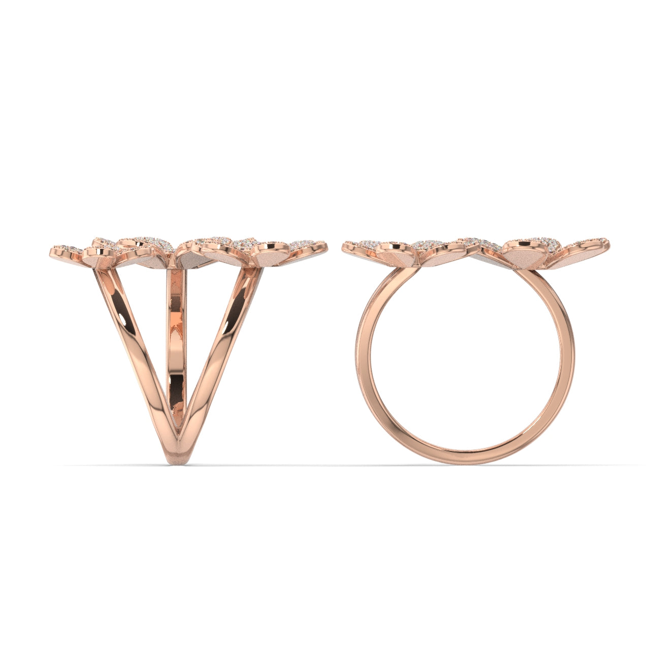 Three Flower Paved Moissanite Ring