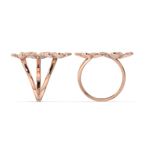 Three Flower Paved Moissanite Ring