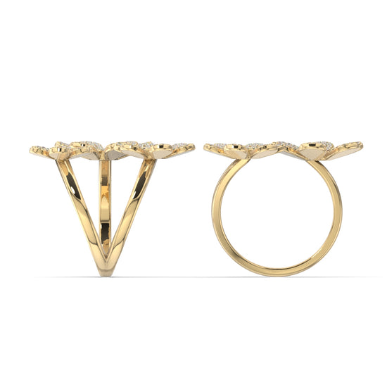 Three Flower Paved Moissanite Ring