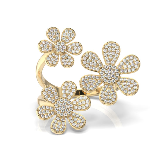Three Flower Paved Moissanite Ring