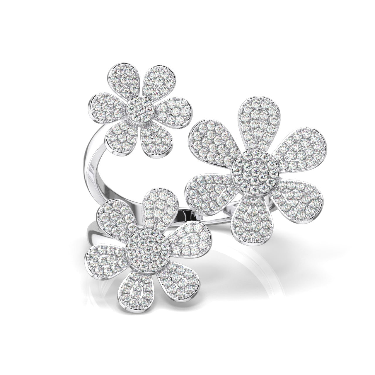 Three Flower Paved Moissanite Ring