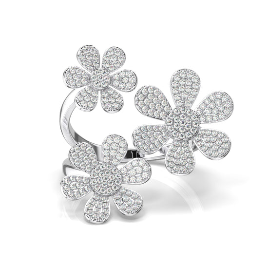 Three Flower Paved Moissanite Ring