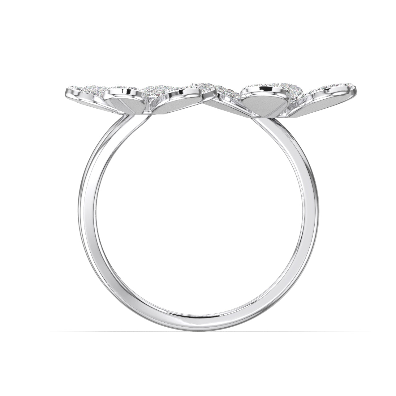 Three Flower Paved Moissanite Ring