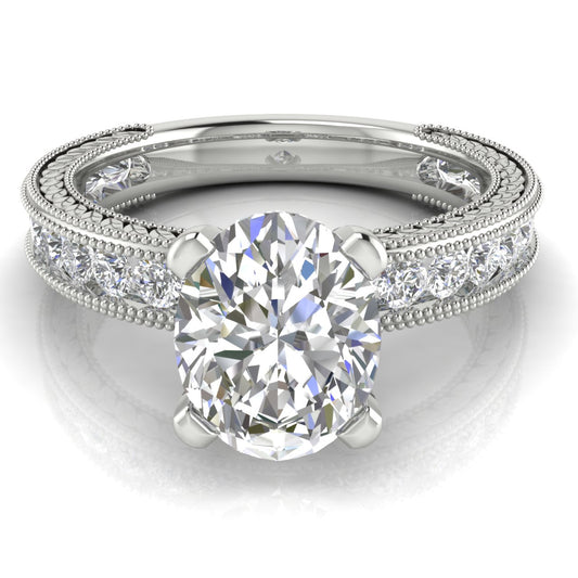 Nature Milgrain Oval Engagement Ring | Moissanite | Lab Grown Diamond