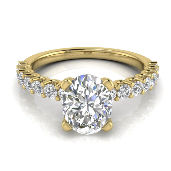 Channel Set Milgrain Oval Cut Moissanite Engagement Ring
