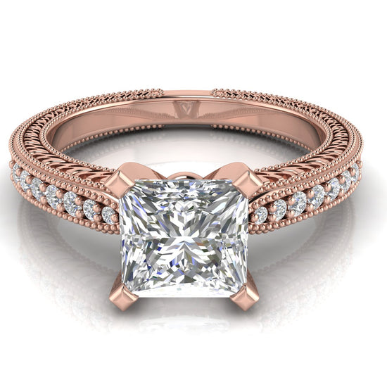 Tapered Vintage Inspired Princess Cut Lab Diamond Engagement Ring