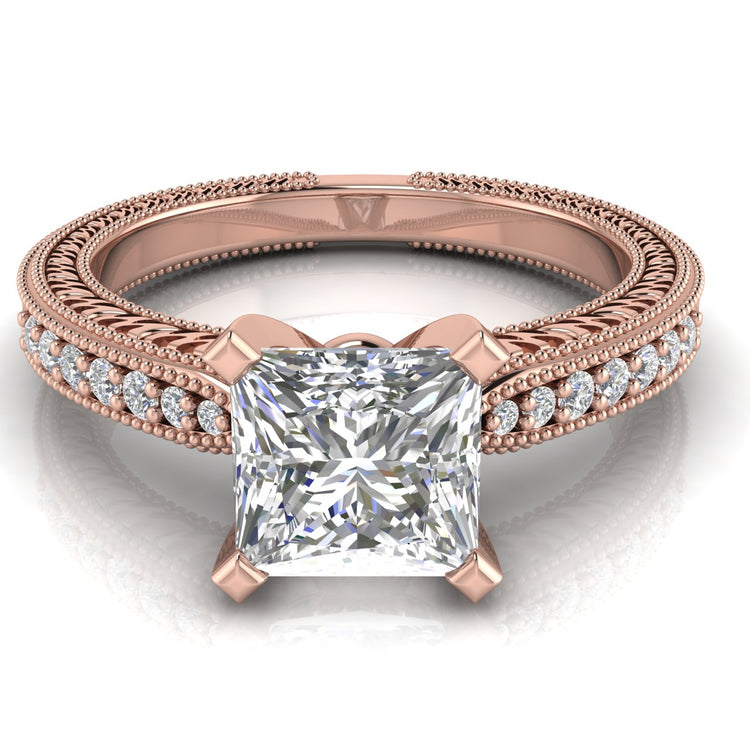 Tapered Vintage Inspired Princess Cut Lab Diamond Engagement Ring