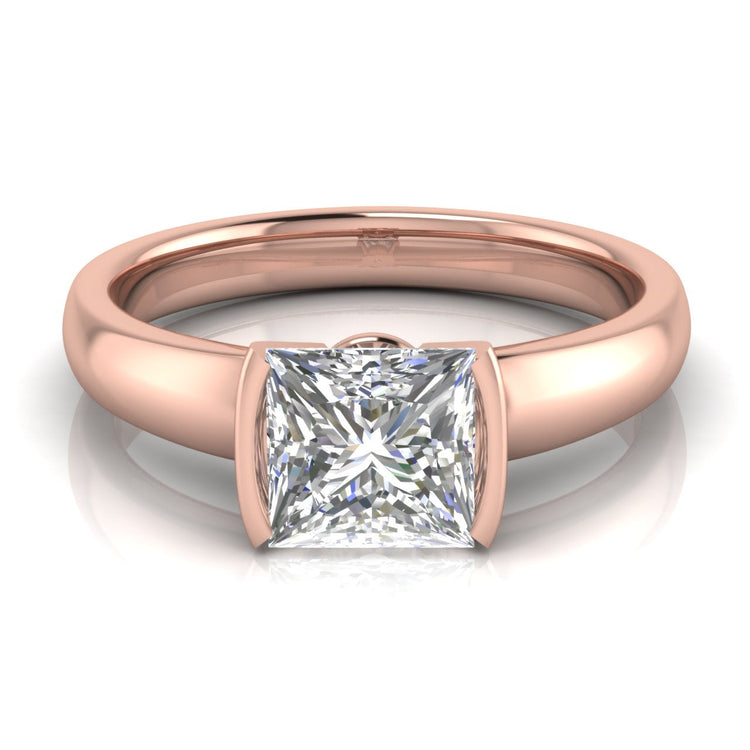 Half Bezel Floating Princess Cut Lab Diamond Engagement Ring