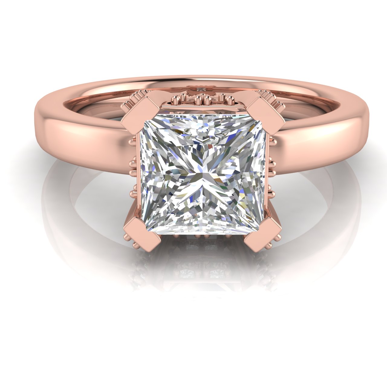 Architectural Pave Princess Cut Moissanite Engagement Ring