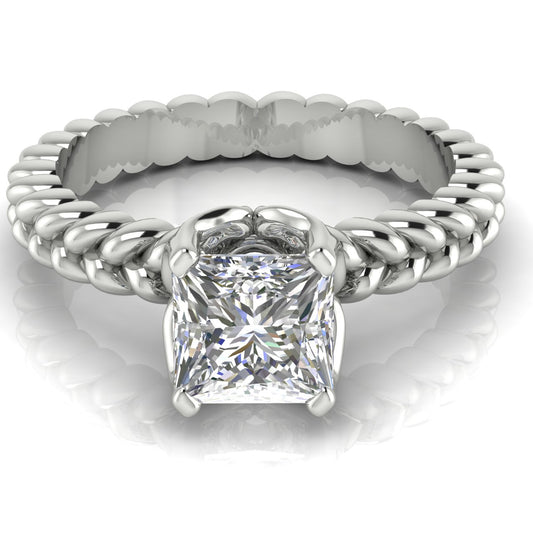 Rope Band Princess Cut Engagement Ring | Moissanite | Lab Grown Diamond