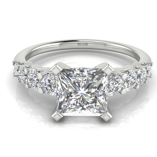 Graduated Pave Princess Cut Engagement Ring | Moissanite | Lab Grown Diamond