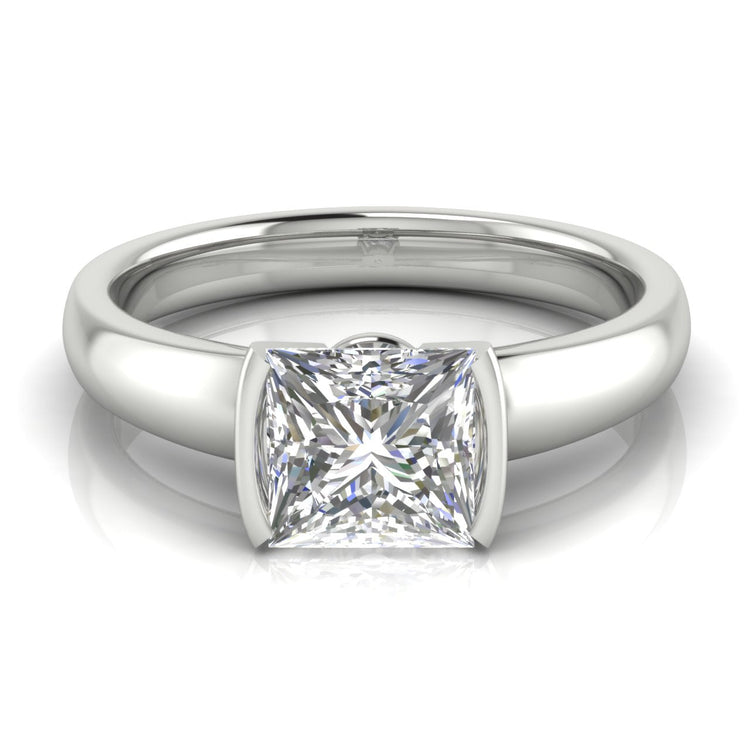 Half Bezel Floating Princess Cut Lab Diamond Engagement Ring