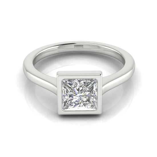 Floating Bezel Princess Cut Lab Diamond Engagement Ring