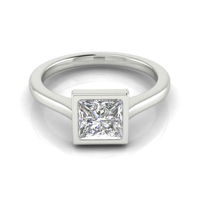 Bezel Set Princess Cut Lab Diamond Engagement Ring