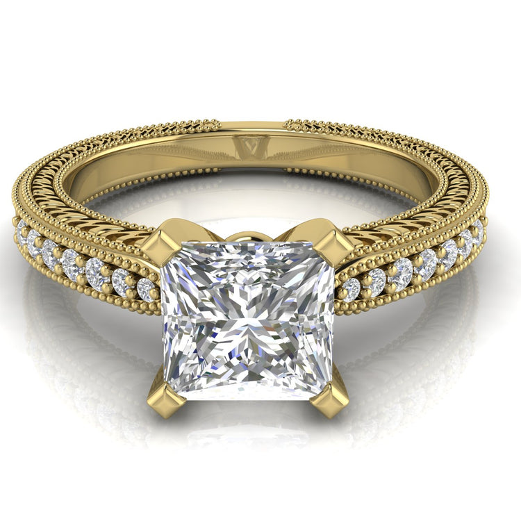 Tapered Vintage Inspired Princess Cut Lab Diamond Engagement Ring