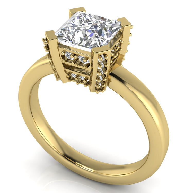Architectural Pave Princess Cut Moissanite Engagement Ring